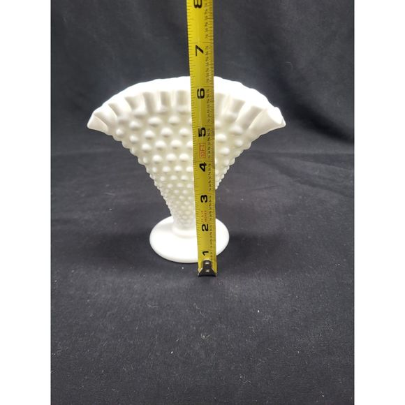 Fenton Milk Glass Hobnail Fan Vase - Picture 3 of 5